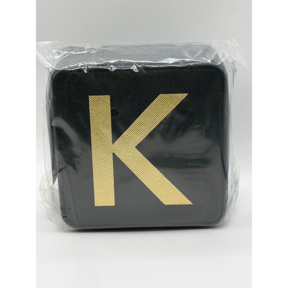Nordstrom Square Zip Jewelry Box Initial "K" Black Gold Travel Case small